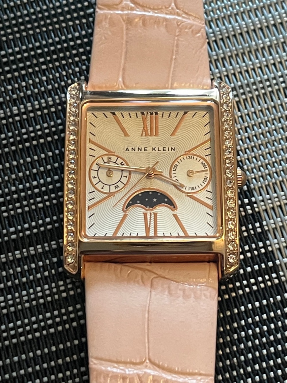 Anne Klein Rose Gold Case with Blush Pink Leather Strap Square Watch